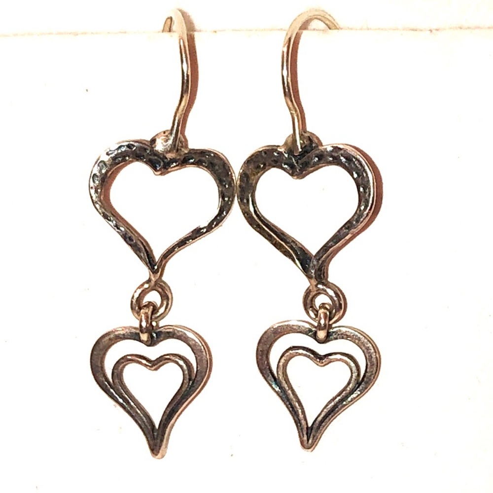 NEW Silpada Sterling Silver Double Heart Drop Dangle Earrings Hammered Vintage